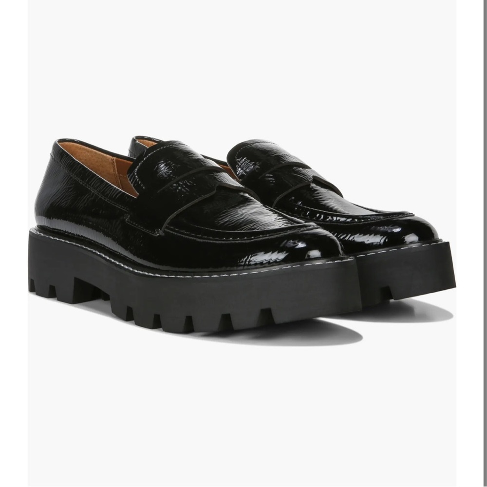 Franco Sarto Black Patent Loafers with Chunky Sole